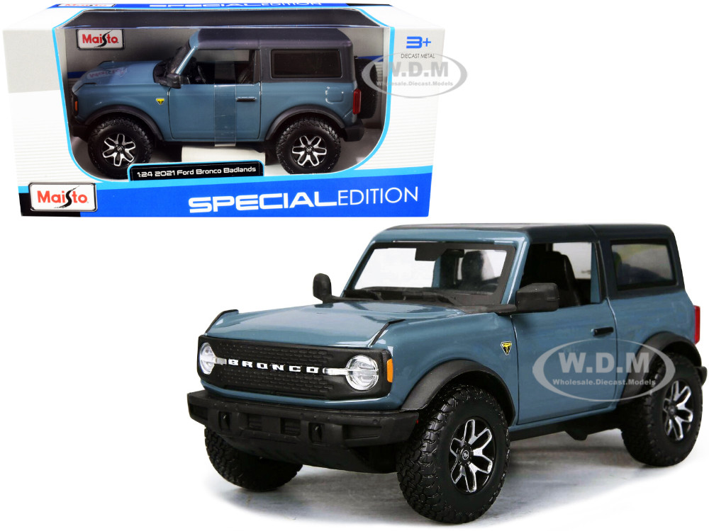 2021 Ford Bronco Badlands Blue with Black Top "Special Edition" 1/24 Diecast Model Car by Maisto diecast model