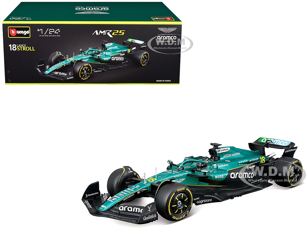 Aston Martin AMR25 #18 Lance Stroll "Aramco" Formula One F1 "World Championship" (2025) 1/24 Diecast Model Car by Bburago diecast model