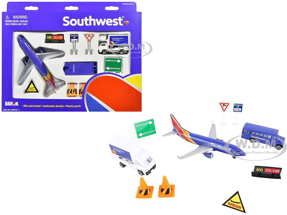 "Southwest Airlines" Airport Playset of 10 pieces Diecast Model by Daron diecast model