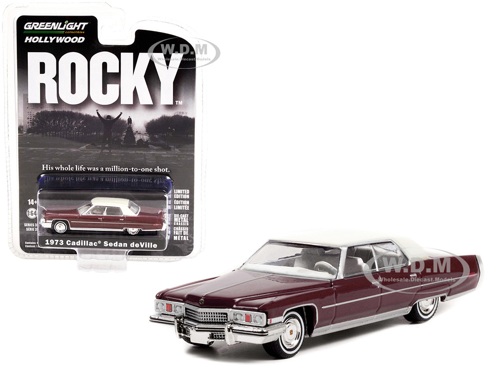 1973 Cadillac Sedan DeVille Burgundy with White Top "Rocky" (1976) Movie "Hollywood Series" Release 35 1/64 Diecast Model Car by Greenlight diecast model