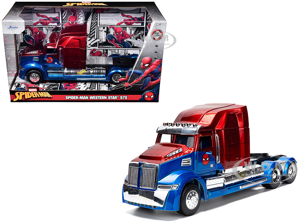 Western Star 57X Truck Tractor "Spider-Man" Blue and Red Metallic "Hollywood Rides" Series 1/24 Diecast Model by Jada diecast model