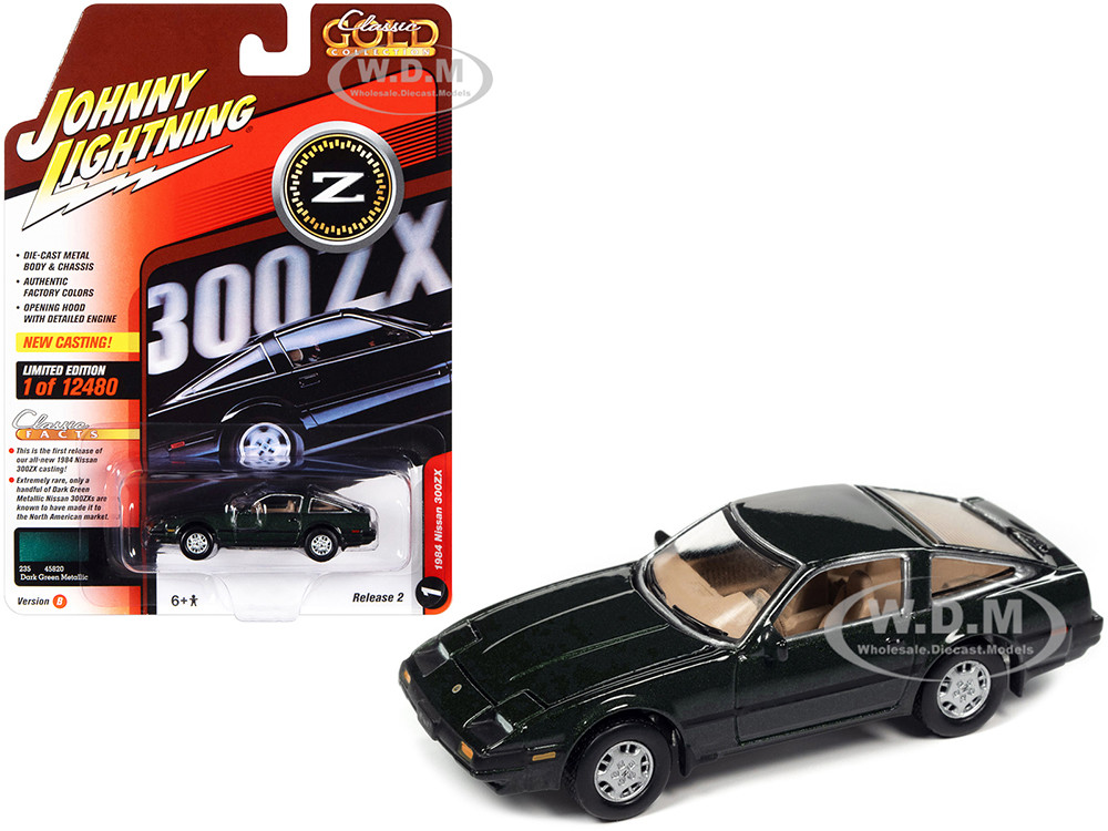 1984 Nissan 300ZX Dark Green with Black Stripes "Classic Gold Collection" Series Limited Edition to 12480 pieces Worldwide 1/64 Diecast Model Car by Johnny Lightning diecast model