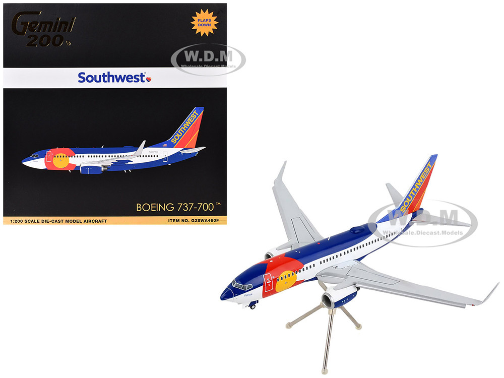 Boeing 737-700 Commercial Aircraft with Flaps Down Configuration "Southwest Airlines - Colorado One" (N230WN) White and Blue "Gemini 200" Series 1/200 Diecast Model Airplane by GeminiJets diecast model