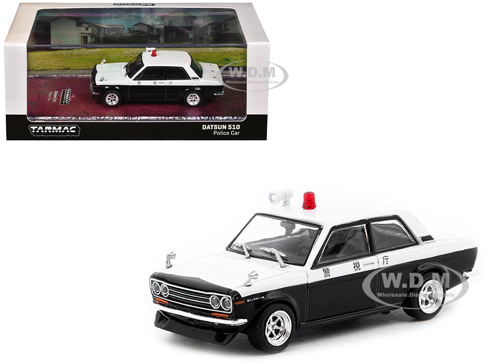 Datsun 510 "Japanese Police" Black and White "Road64" Series 1/64 Diecast Model Car by Tarmac Works diecast model