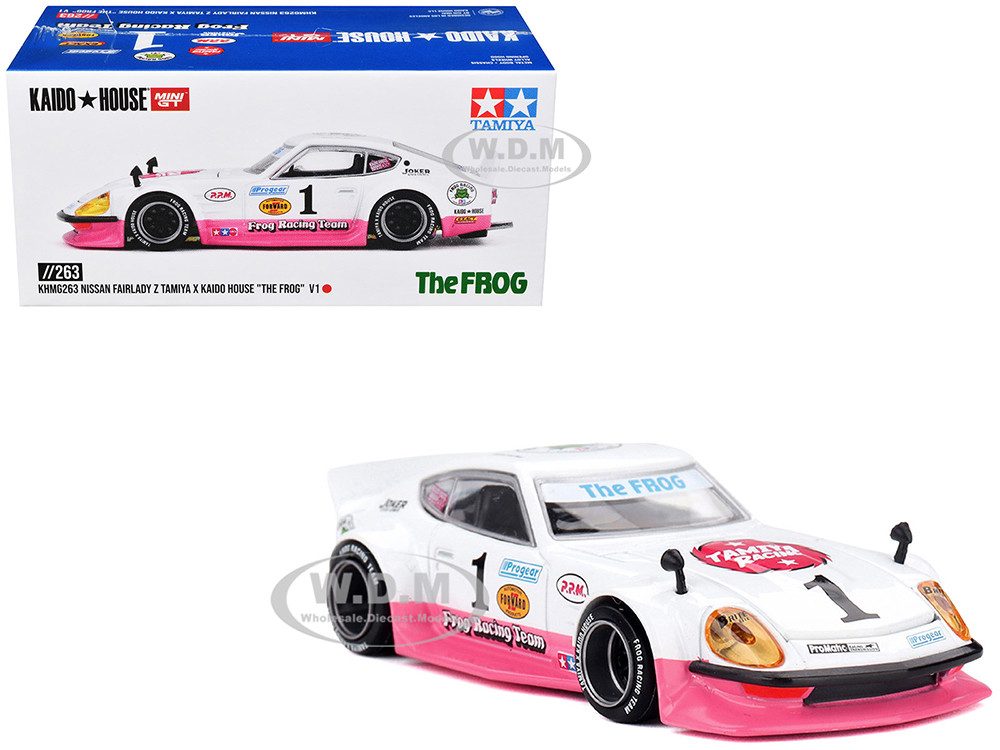 Nissan Fairlady Z RHD (Right Hand Drive) #1 "Tamiya Racing - Frog Racing Team" White and Pink (Designed by Jun Imai) "Kaido House" Special 1/64 Diecast Model Car by Mini GT diecast model