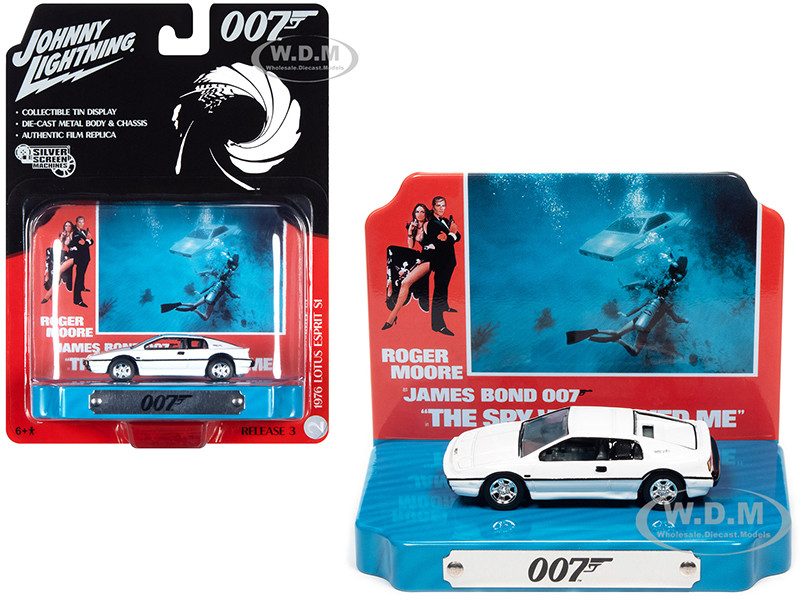 1976 Lotus Esprit S1 White with Collectible Tin Display "007" (James Bond) "The Spy Who Loved Me" (1977) Movie (10th in the James Bond Series) 1/64 Diecast Model Car by Johnny Lightning diecast model