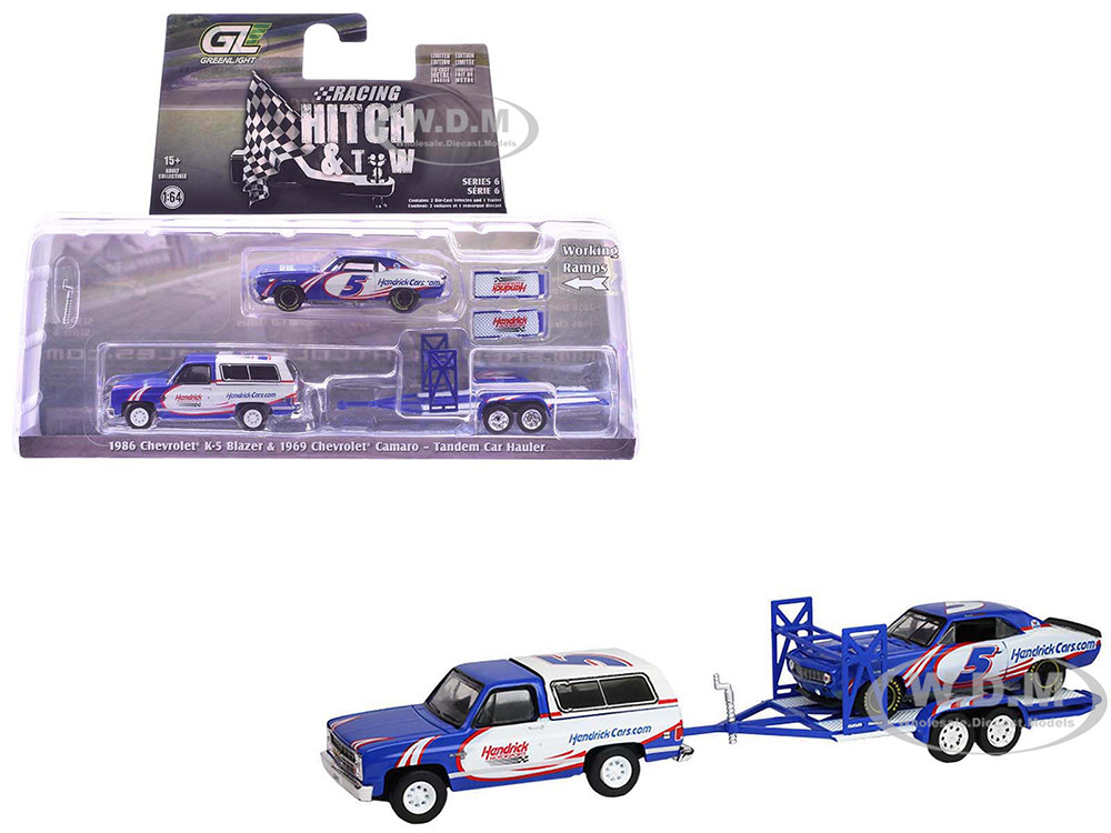 GreenLight 1:64 Kyle Larson Hendrick Motorsports K5 Blazer, Camaro number 5, and tandem trailer set