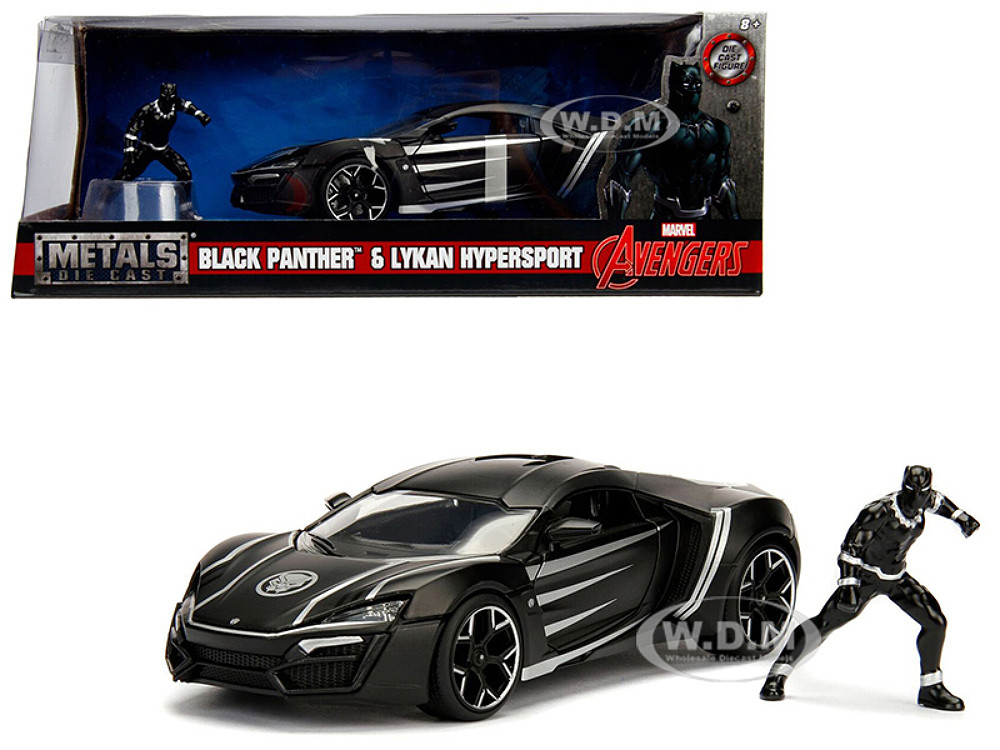 Lykan Hypersport Black with Black Panther Diecast Figurine "Avengers" "Marvel" Series 1/24 Diecast Model Car by Jada diecast model