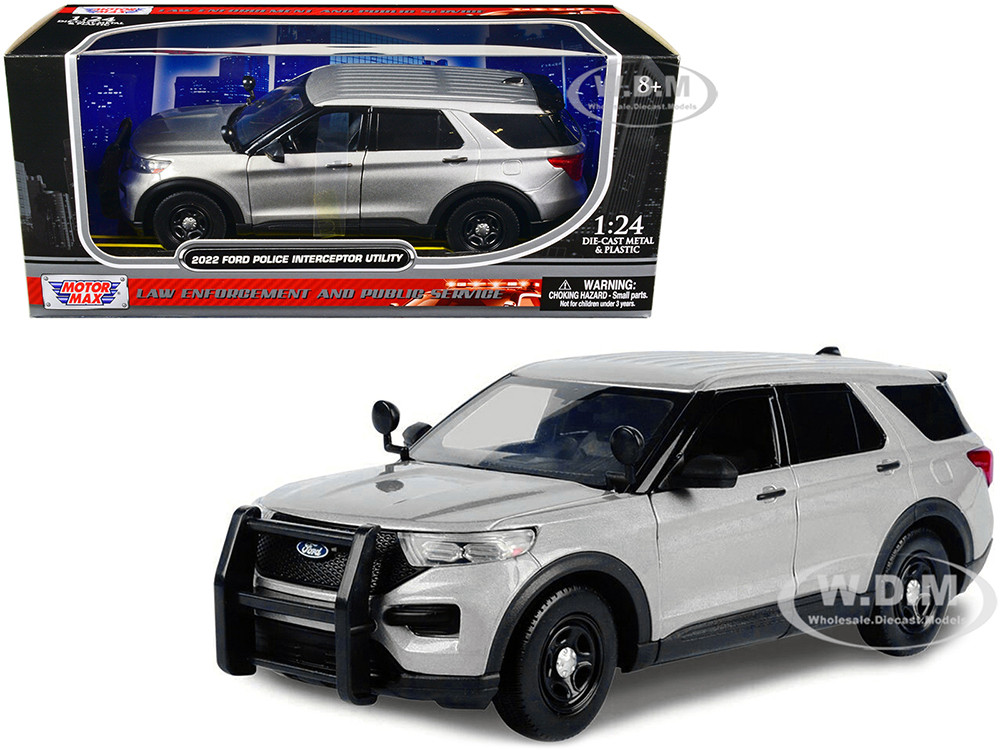 2022 Ford Police Interceptor Utility Unmarked Slick-Top Silver 1/24 Diecast Model Car by Motormax diecast model