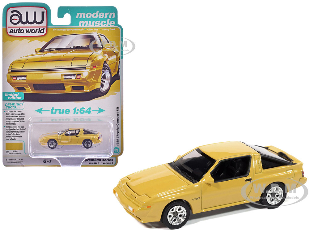 1988 Chrysler Conquest TSi San Marino Yellow "Modern Muscle" Series 1/64 Diecast Model Car by Auto World diecast model