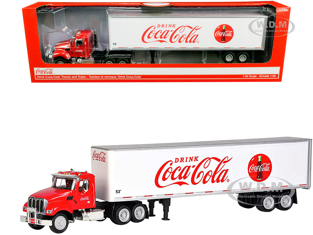 Truck Tractor with 53' Trailer "Drink Coca-Cola" Red and White 1/50 Diecast Model by Motor City Classics diecast model