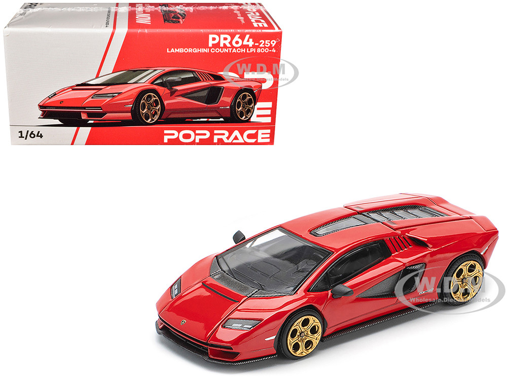 Lamborghini Countach LPI 800-4 Red with Carbon Accents 1/64 Diecast Model Car by Pop Race diecast model