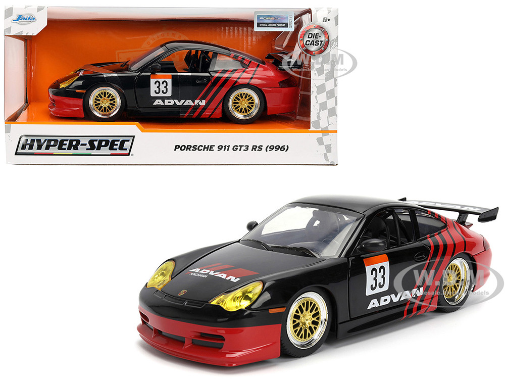 Porsche 911 GT3 RS (996) #33 "ADVAN" Black and Red "Hyper-Spec" Series 1/24 Diecast Model Car by Jada diecast model