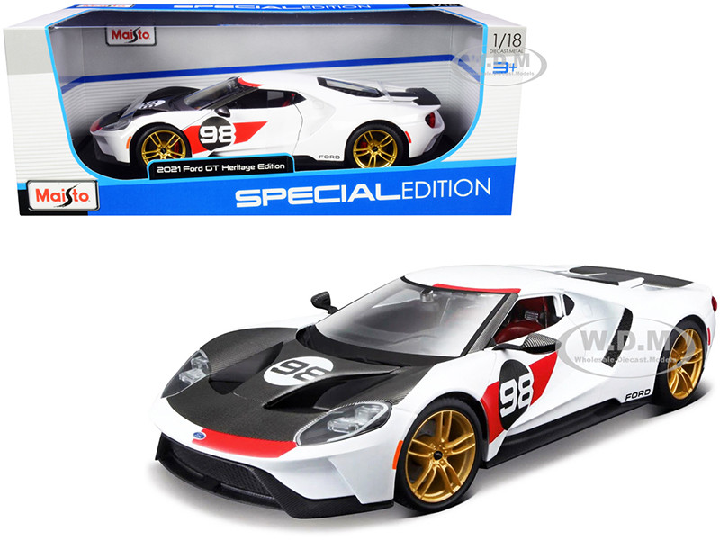 2021 Ford GT #98 White "Heritage Edition" 1/18 Diecast Model Car by Maisto diecast model