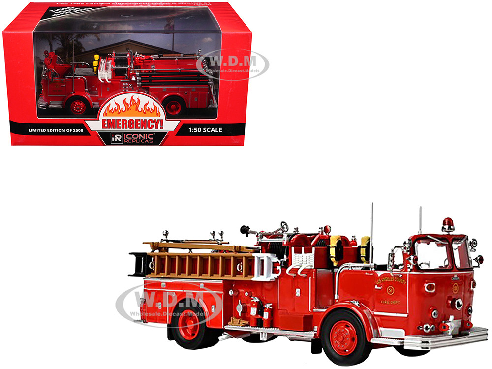 1965 Crown Firecoach Fire Engine "Los Angeles County Fire Department" LA County FD (LACFD) "Emergency!" Series Limited Edition to 2500 pieces Worldwide 1/50 Diecast Model by Iconic Replicas diecast model