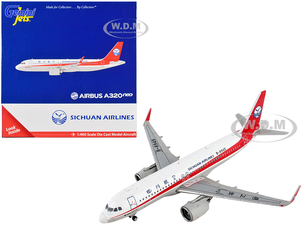 Airbus A320neo Commercial Aircraft "Sichuan Airlines" White with Red Stripes and Tail 1/400 Diecast Model Airplane by GeminiJets diecast model