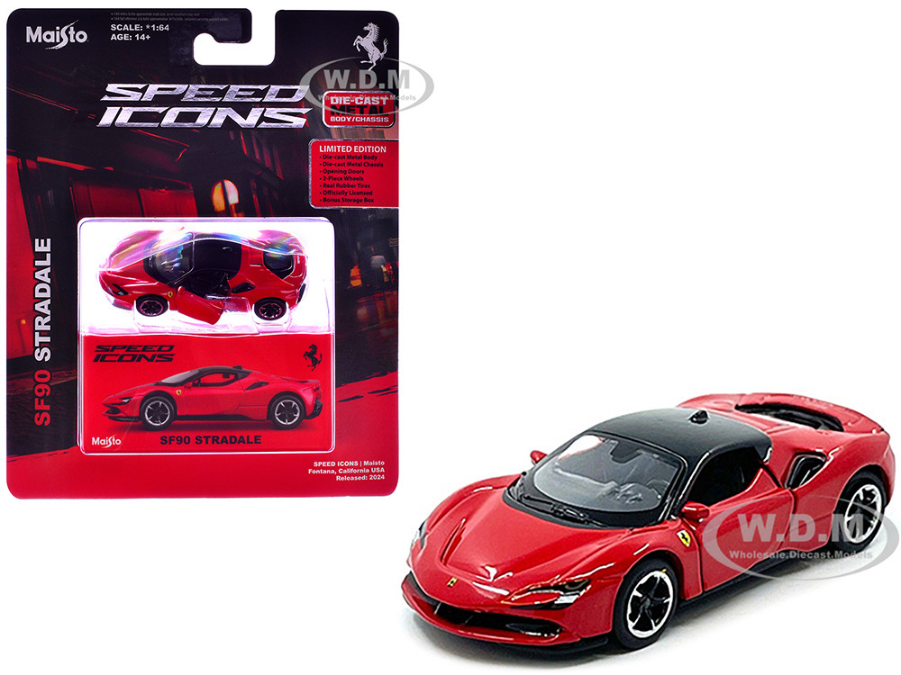 Ferrari SF90 Stradale Red with Black Top "Speed Icons" Series 1/64 Diecast Model Car by Maisto diecast model