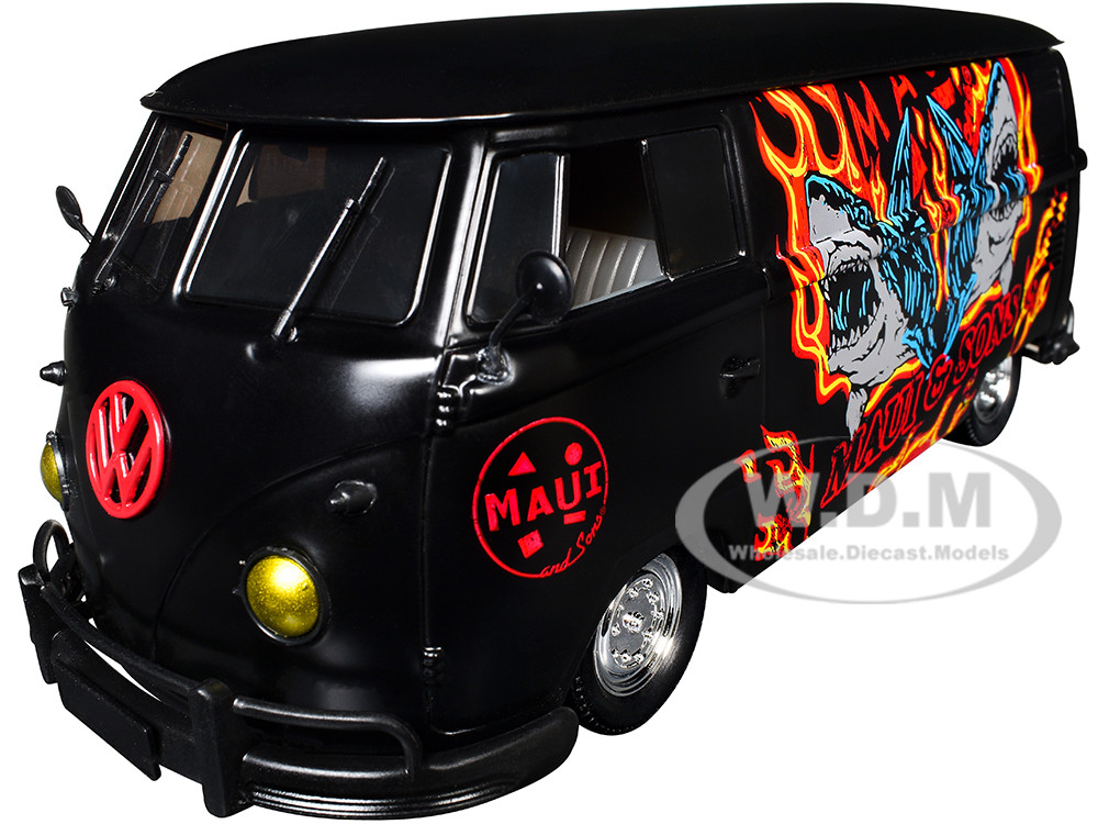 1960 Volkswagen Delivery Van "Maui & Sons" Black with Graphics Limited Edition to 4050 pieces Worldwide 1/24 Diecast Model Car by M2 Machines diecast model