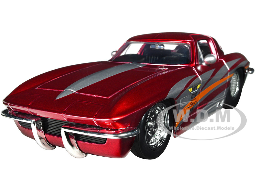 1963 Chevrolet Corvette Stingray Red Metallic with Silver Graphics "Bigtime Muscle" Series 1/24 Diecast Model Car by Jada diecast model