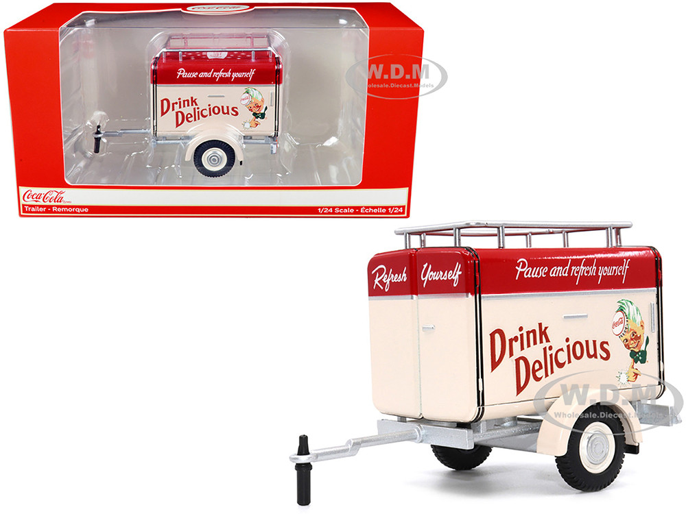 Travel Trailer Cream with Red Top "Pause and Refresh Yourself, Drink Delicious Coca-Cola" 1/24 Diecast Model Car by Motor City Classics diecast model