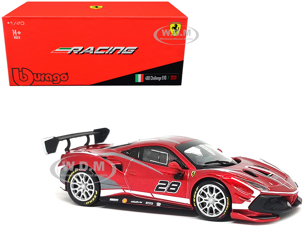 2020 Ferrari 488 Challenge EVO #28 Red with Graphics "Racing" Series 1/43 Diecast Model Car by Bburago diecast model