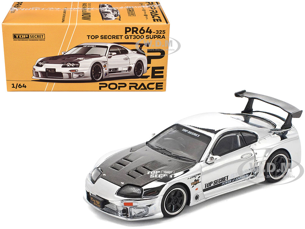 Toyota Supra "Top Secret" GT300 RHD (Right Hand Drive) Silver Chrome 1/64 Diecast Model Car by Pop Race diecast model