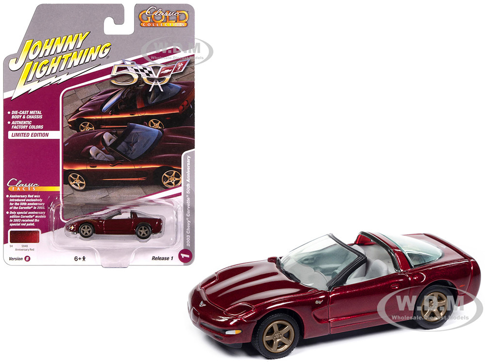 2003 Chevrolet Corvette Convertible "50th Anniversary" Anniversary Red Metallic "Classic Gold Collection" 1/64 Diecast Model Car by Johnny Lightning diecast model