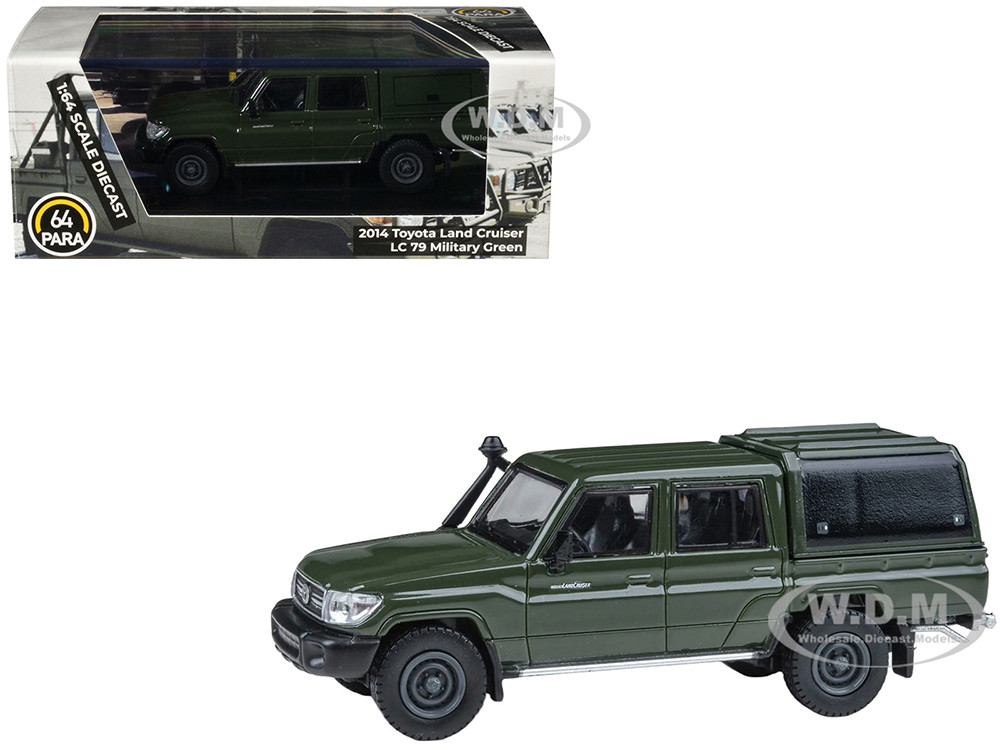 2014 Toyota Land Cruiser LC 79 with Camper Shell Military Green 1/64 Diecast Model Car by Paragon Models diecast model