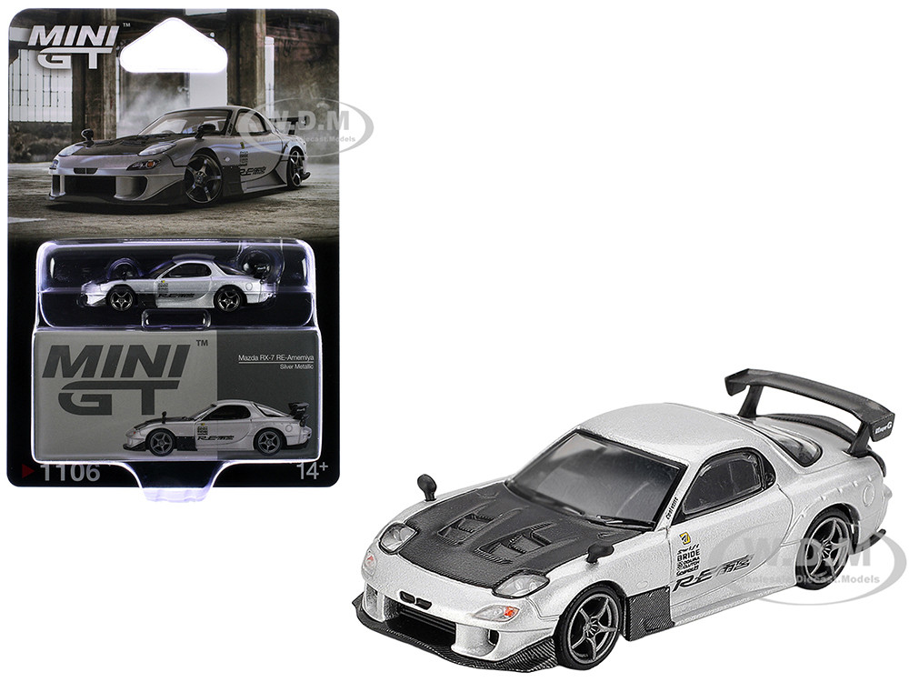 Mazda RX-7 RE-Amemiya Silver Metallic with Matt Black Hood Limited Edition 1/64 Diecast Model Car by Mini GT diecast model