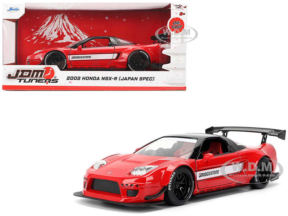 2002 Honda NSX-R RHD (Right Hand Drive) "Bridgestone" Red with Black Top and White Stripes "JDM Tuners" Series 1/24 Diecast Model Car by Jada diecast model
