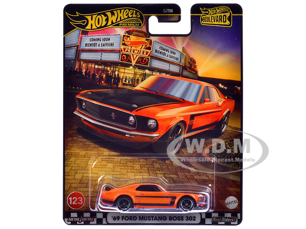 1969 Ford Mustang Boss 302 Orange with Black Stripes and Hood "Boulevard" Series Diecast Model Car by Hot Wheels diecast model