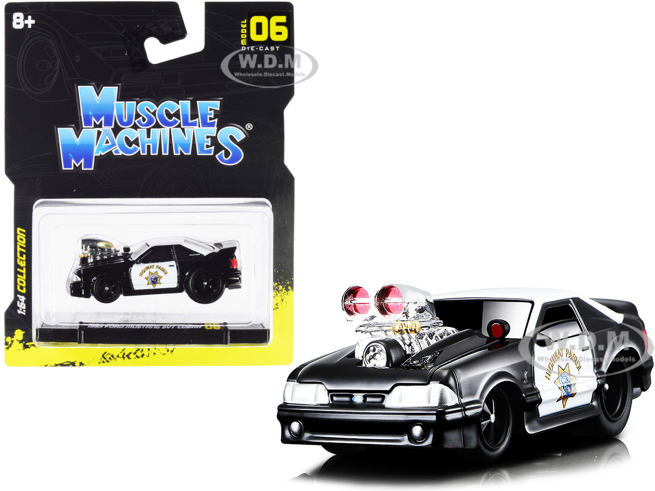 1993 Ford Mustang SVT Cobra CHP "California Highway Patrol" Black and White 1/64 Diecast Model Car by Muscle Machines diecast model