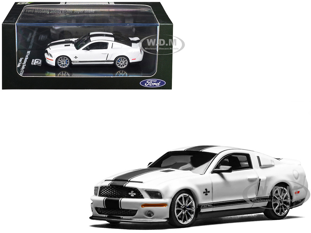 2007 Ford Mustang Shelby GT500 Super Snake Performance White with Matt Black Stripes 1/64 Diecast Model Car by MotorHelix & Greenlight diecast model