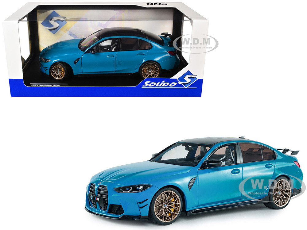 2024 BMW M3 Competition Daytona Beach Blue with Carbon Top 1/18 Diecast Model Car by Solido diecast model