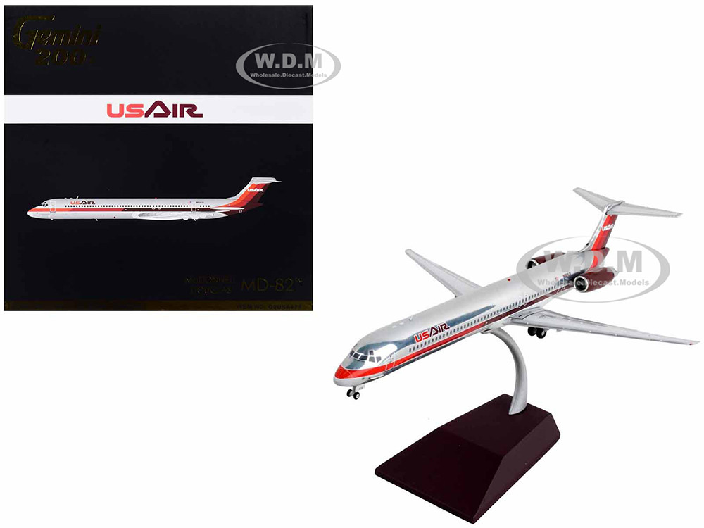 McDonnell Douglas MD-82 Commercial Aircraft "USAir" Silver with Red Stripes "Gemini 200" Series 1/200 Diecast Model Airplane by GeminiJets diecast model