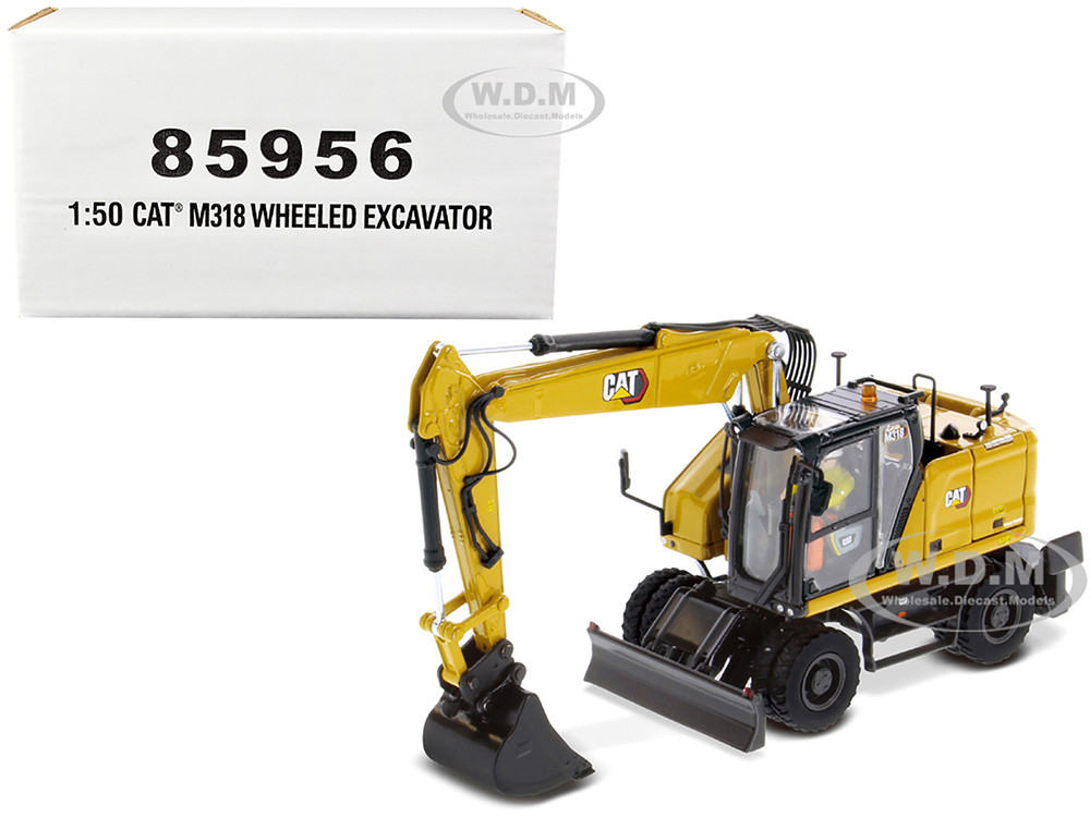 CAT Caterpillar M318 Wheeled Excavator Yellow with Operator "High Line" Series 1/50 Diecast Model by Diecast Masters diecast model