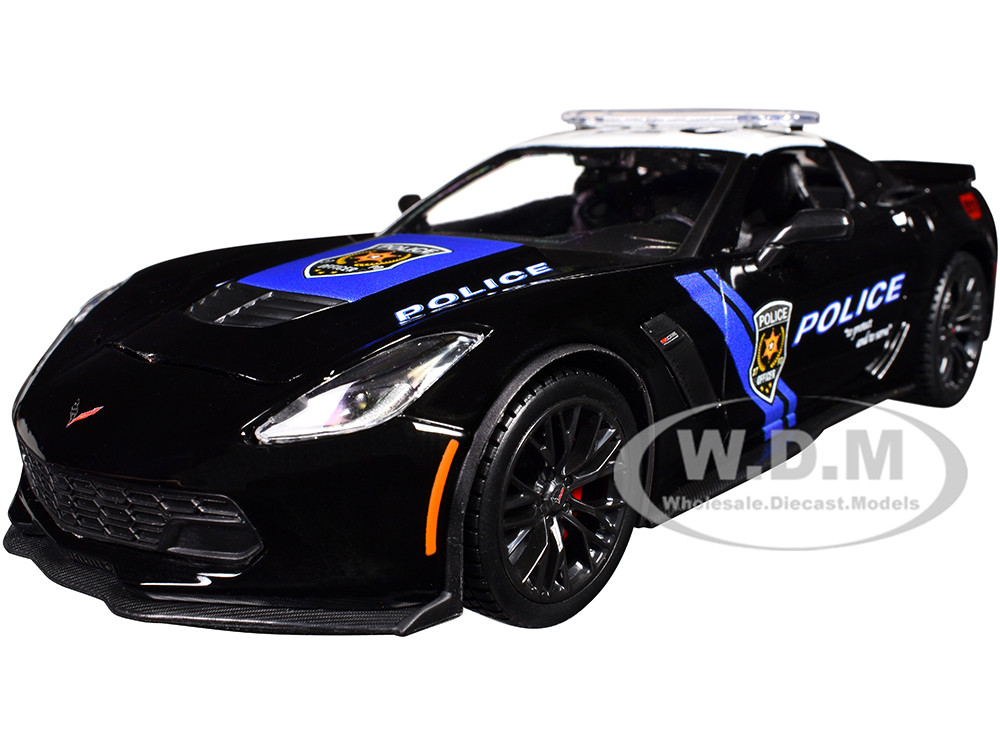 2015 Chevrolet Corvette Z06 "Police" Black with Blue Stripes and White Top "Maisto Design Authority" Series 1/24 Diecast Model Car by Maisto diecast model