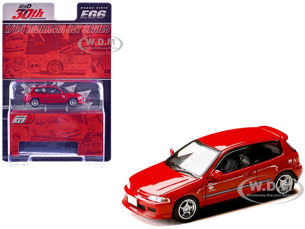 Honda Civic (EG6) RHD (Right Hand Drive) "Myogi Night Kids" Red "Initial D" (1995-2013) Manga "Diorama Set Series" 1/64 Diecast Model Car by Hobby Japan diecast model