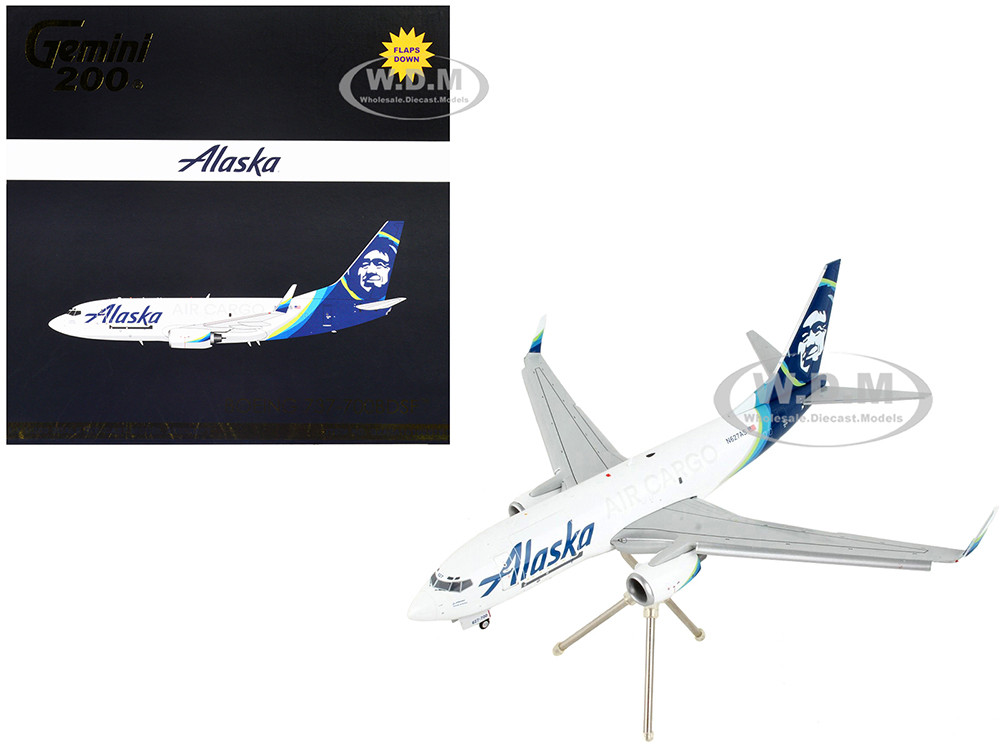 Boeing 737-700BDSF Commercial Aircraft with Flaps Down "Alaska Air Cargo" White with Blue Tail "Gemini 200" Series 1/200 Diecast Model Airplane by GeminiJets diecast model