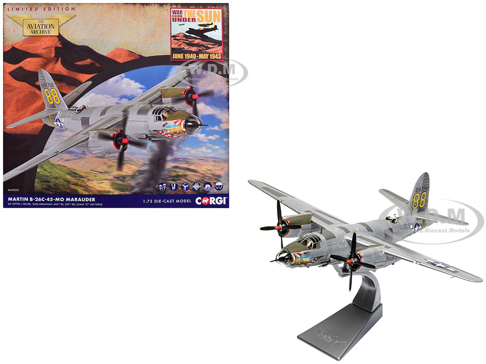 Martin B-26C-45-MO Marauder Aircraft "42-107752, Miss Arkansas, 444th BS, 320th BG, 12th Air Force" (1944) United States Army Air Forces "The Aviation Archive" Series 1/72 Diecast Model by Corgi diecast model