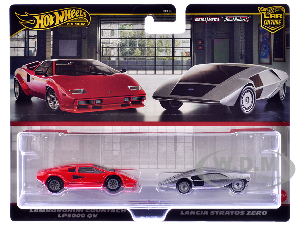 Lamborghini Countach LP5000 QV Red and Lancia Stratos Zero Gray Metallic "Car Culture" Set of 2 Cars Diecast Model Cars by Hot Wheels diecast model