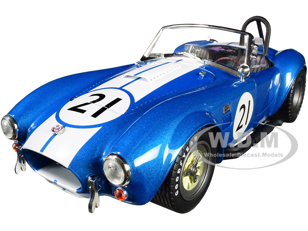 Shelby Cobra 427 S/C #21 Blue Metallic with White Stripes 1/18 Diecast Model Car by Shelby Collectibles diecast model