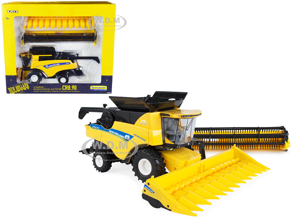 New Holland CR8.90 Combine Yellow with Corn Head and Draper Head "New Holland Agriculture" Series 1/32 Diecast Model by ERTL TOMY diecast model