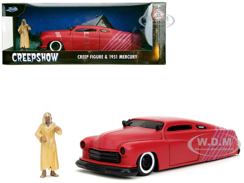 1951 Mercury Matt Red with Purple Stripes and Creep Diecast Figure "Creepshow" (1982) Movie "Hollywood Rides" Series 1/24 Diecast Model Car by Jada diecast model