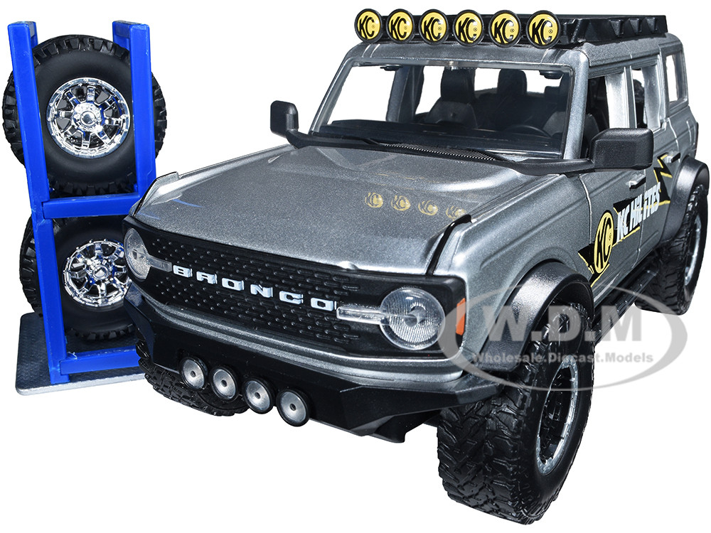 2021 Ford Bronco Gray Metallic "KC HiLiTES" with Extra Wheels "Just Trucks" Series 1/24 Diecast Model Car by Jada diecast model
