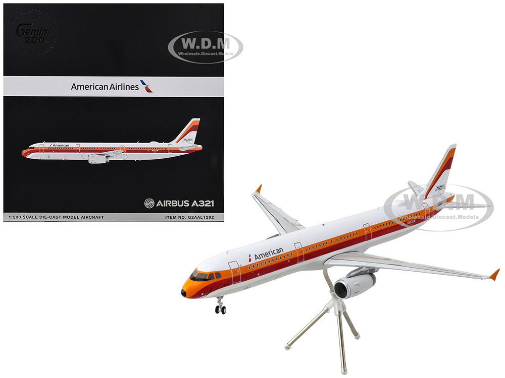Airbus A321 Commercial Aircraft "American Airlines - PSA" (N582UW) White with Red and Orange Stripes "Gemini 200" Series 1/200 Diecast Model Airplane by GeminiJets diecast model