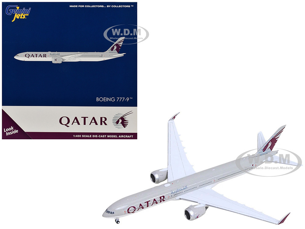 Boeing 777-9 Commercial Aircraft "Qatar Airways" (A7-BKA) Gray with Dark Red Tail Graphics 1/400 Diecast Model Airplane by GeminiJets diecast model