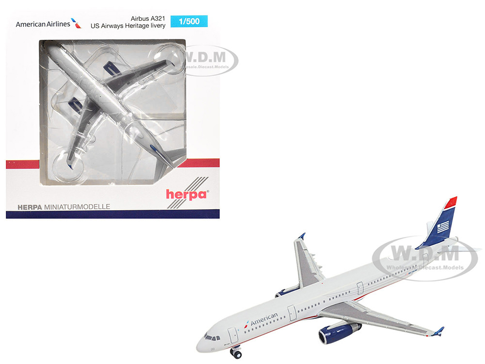 Airbus A321 Commercial Aircraft "American Airlines" (N578UW) Gray with Blue Tail 1/500 Diecast Model Airplane by Herpa diecast model