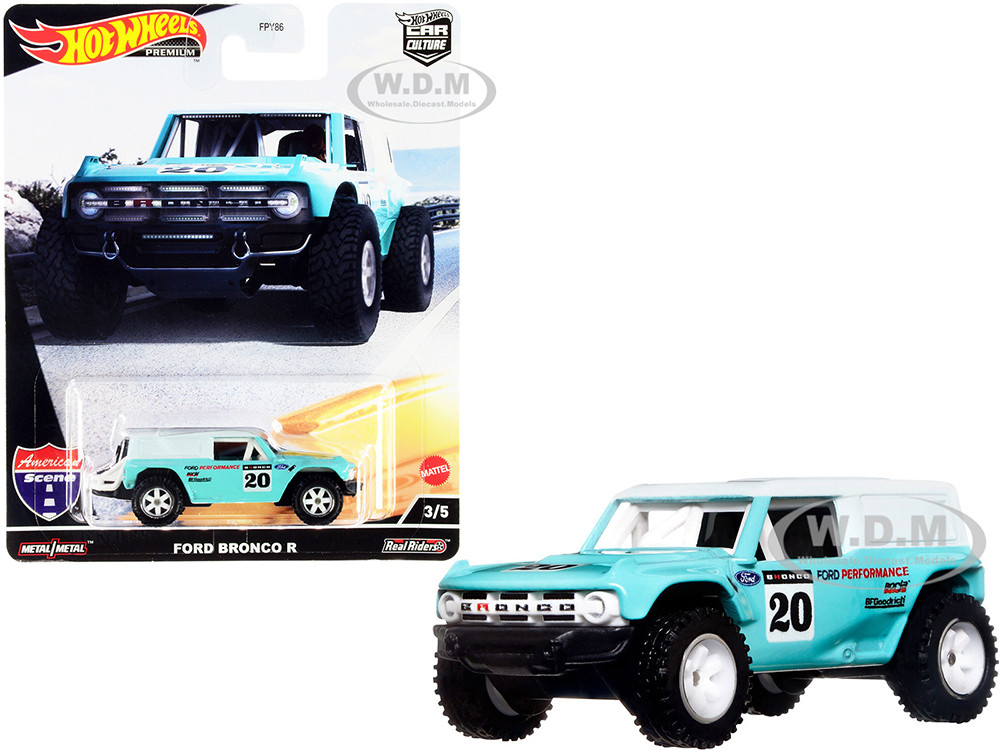 Ford Bronco R #20 Turquoise with White Top "American Scene" "Car Culture" Series Diecast Model Car by Hot Wheels diecast model
