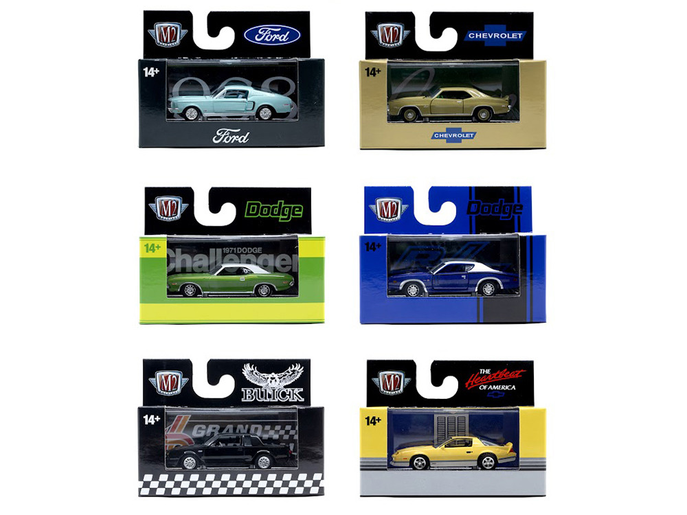"Auto Meets" Set of 6 Cars IN DISPLAY CASES Release 95 Limited Edition 1/64 Diecast Model Cars by M2 Machines diecast model